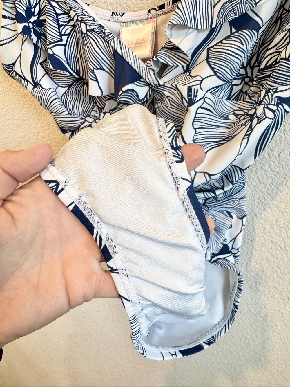 Stella Parker Collection XL One Piece Swimsuit Navy Floral Ruffle Resort J47